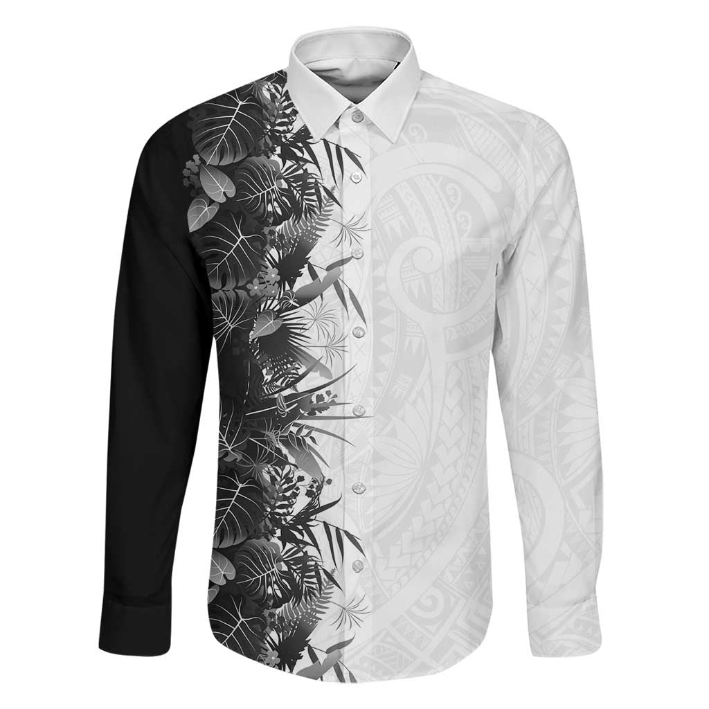 Hawaii Tropical Plant Monochrome Family Matching Short Sleeve Bodycon Dress and Hawaiian Shirt Vibrant Polynesian Pattern