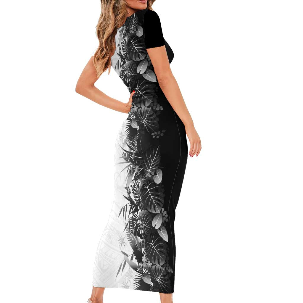 Hawaii Tropical Plant Monochrome Family Matching Short Sleeve Bodycon Dress and Hawaiian Shirt Vibrant Polynesian Pattern