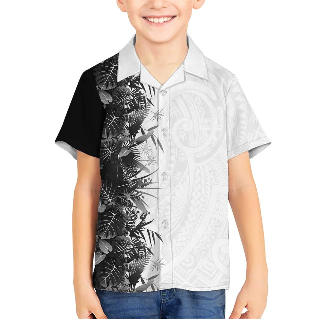 Hawaii Tropical Plant Monochrome Family Matching Short Sleeve Bodycon Dress and Hawaiian Shirt Vibrant Polynesian Pattern
