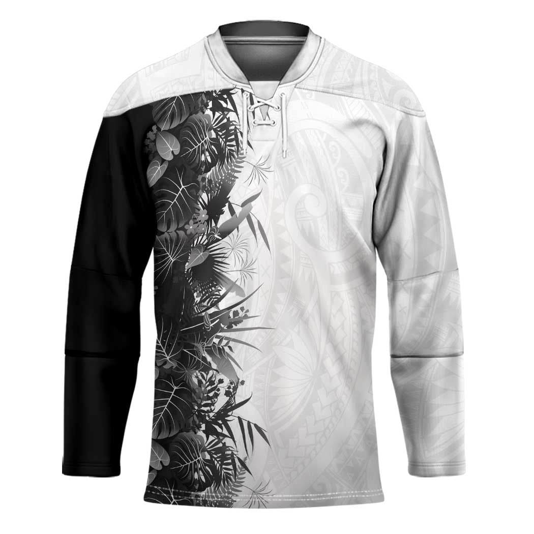 Hawaii Tropical Plant Monochrome Hockey Jersey Vibrant Polynesian Pattern LT01 Unisex Black - Polynesian Pride