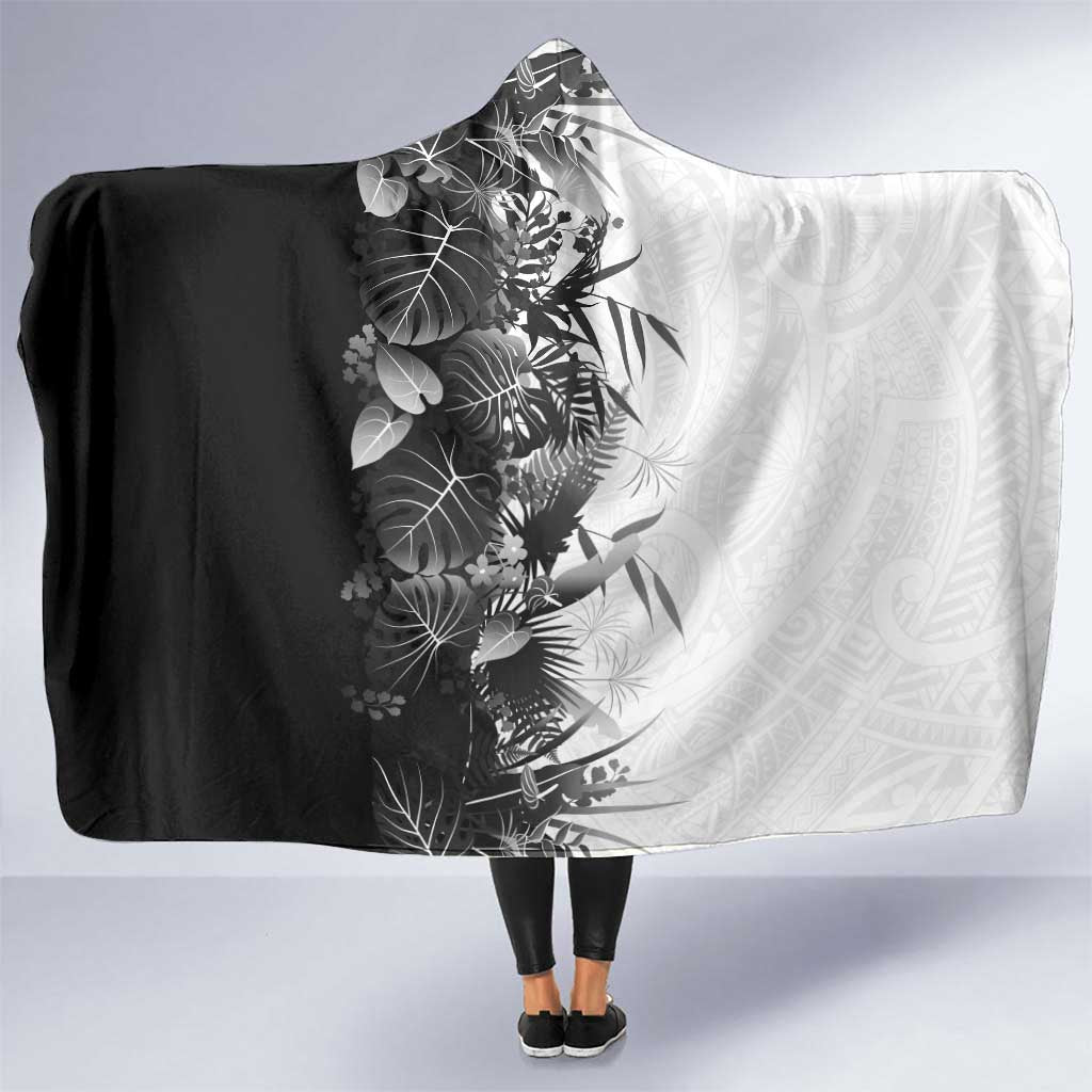 Hawaii Tropical Plant Monochrome Hooded Blanket Vibrant Polynesian Pattern LT01 One Size Black - Polynesian Pride