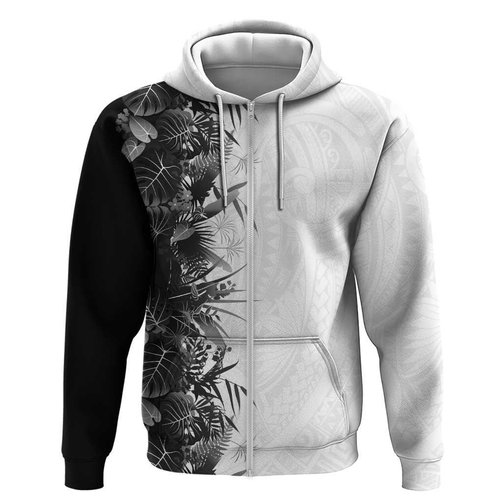Hawaii Tropical Plant Monochrome Hoodie Vibrant Polynesian Pattern LT01 Zip Hoodie Black - Polynesian Pride