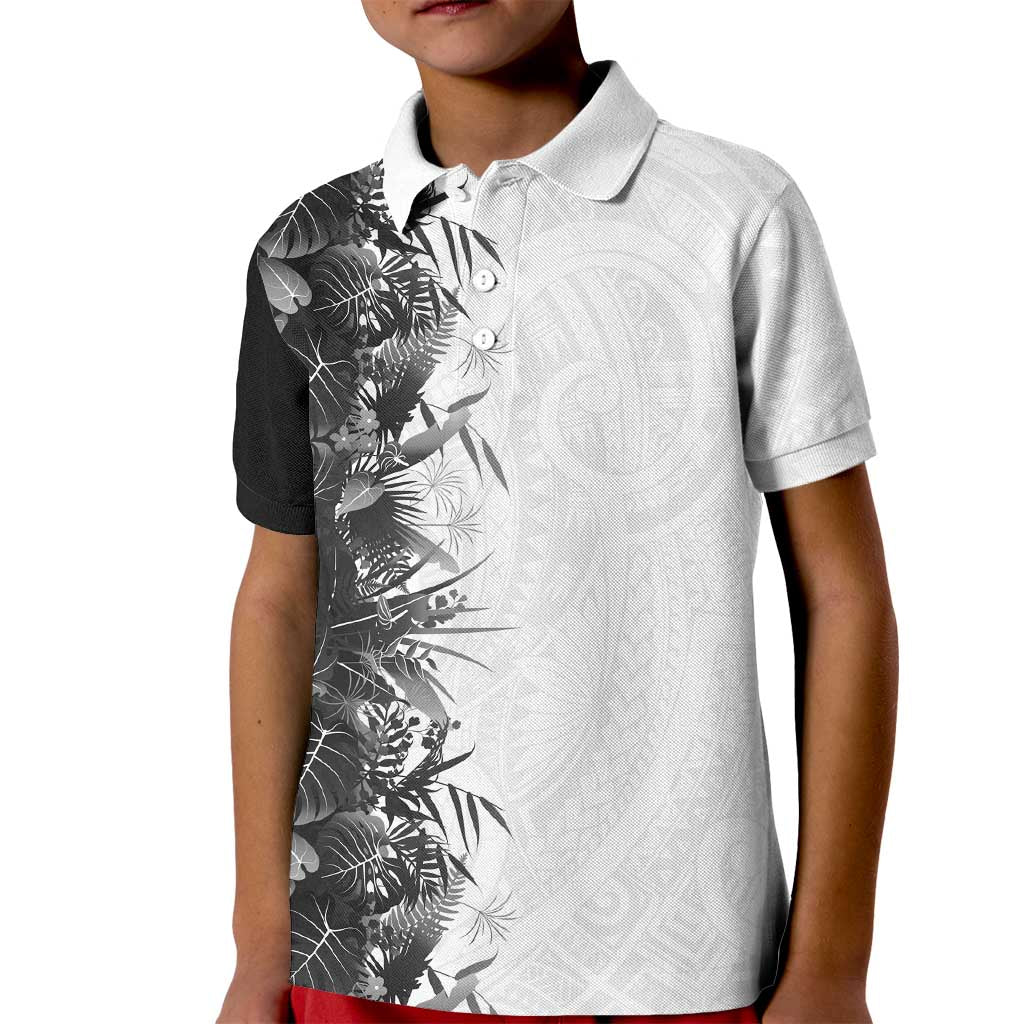 Hawaii Tropical Plant Monochrome Kid Polo Shirt Vibrant Polynesian Pattern LT01 Kid Black - Polynesian Pride