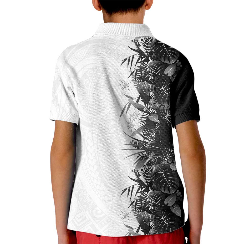 Hawaii Tropical Plant Monochrome Kid Polo Shirt Vibrant Polynesian Pattern LT01 - Polynesian Pride