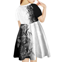 Hawaii Tropical Plant Monochrome Kid Short Sleeve Dress Vibrant Polynesian Pattern LT01 - Polynesian Pride