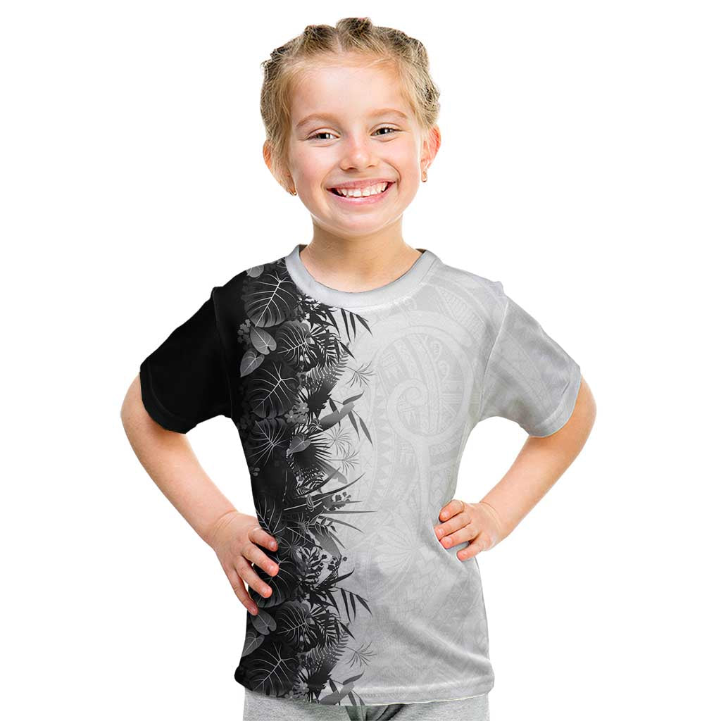 Hawaii Tropical Plant Monochrome Kid T Shirt Vibrant Polynesian Pattern LT01 Black - Polynesian Pride