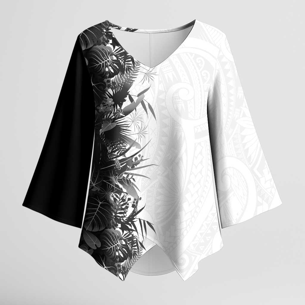 Hawaii Tropical Plant Monochrome Kimono Sleeve Blouse Vibrant Polynesian Pattern LT01 Female Black - Polynesian Pride