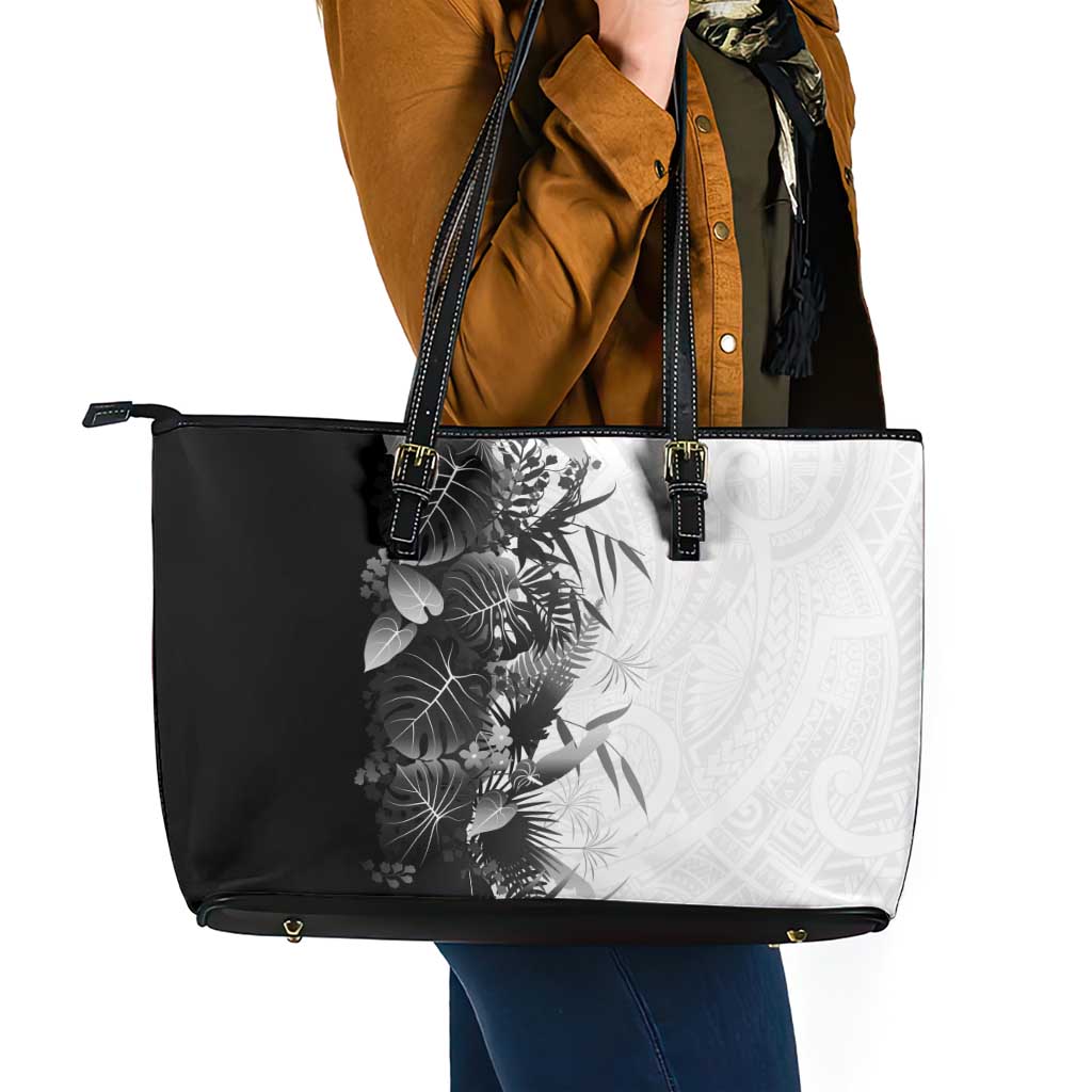 Hawaii Tropical Plant Monochrome Leather Tote Bag Vibrant Polynesian Pattern LT01 - Polynesian Pride