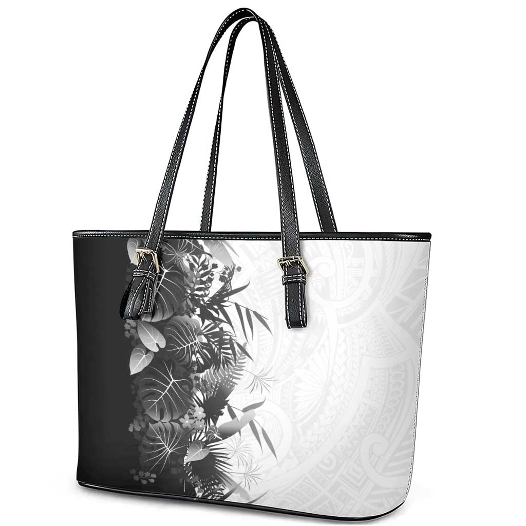 Hawaii Tropical Plant Monochrome Leather Tote Bag Vibrant Polynesian Pattern LT01 - Polynesian Pride