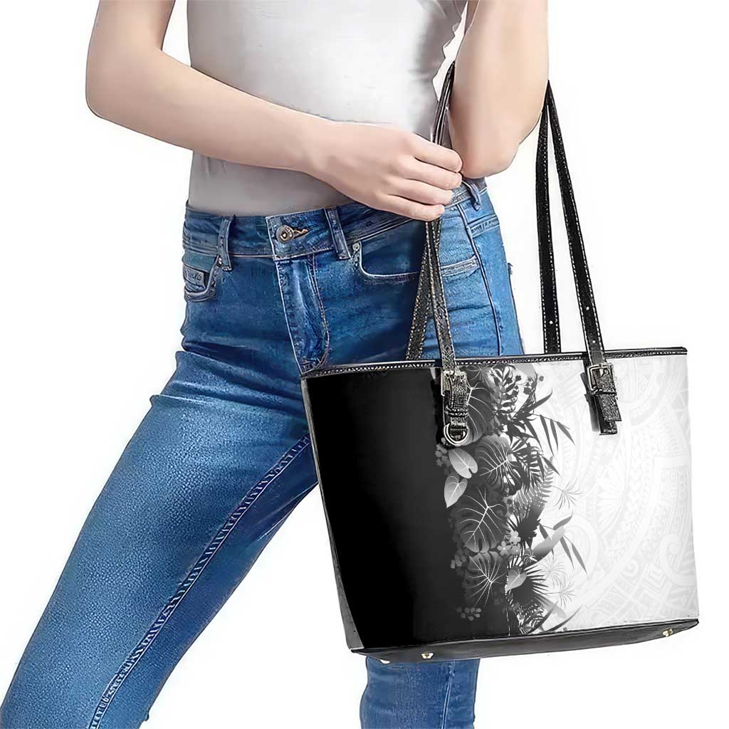 Hawaii Tropical Plant Monochrome Leather Tote Bag Vibrant Polynesian Pattern LT01 - Polynesian Pride