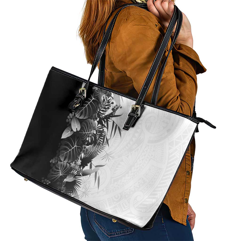 Hawaii Tropical Plant Monochrome Leather Tote Bag Vibrant Polynesian Pattern LT01 - Polynesian Pride