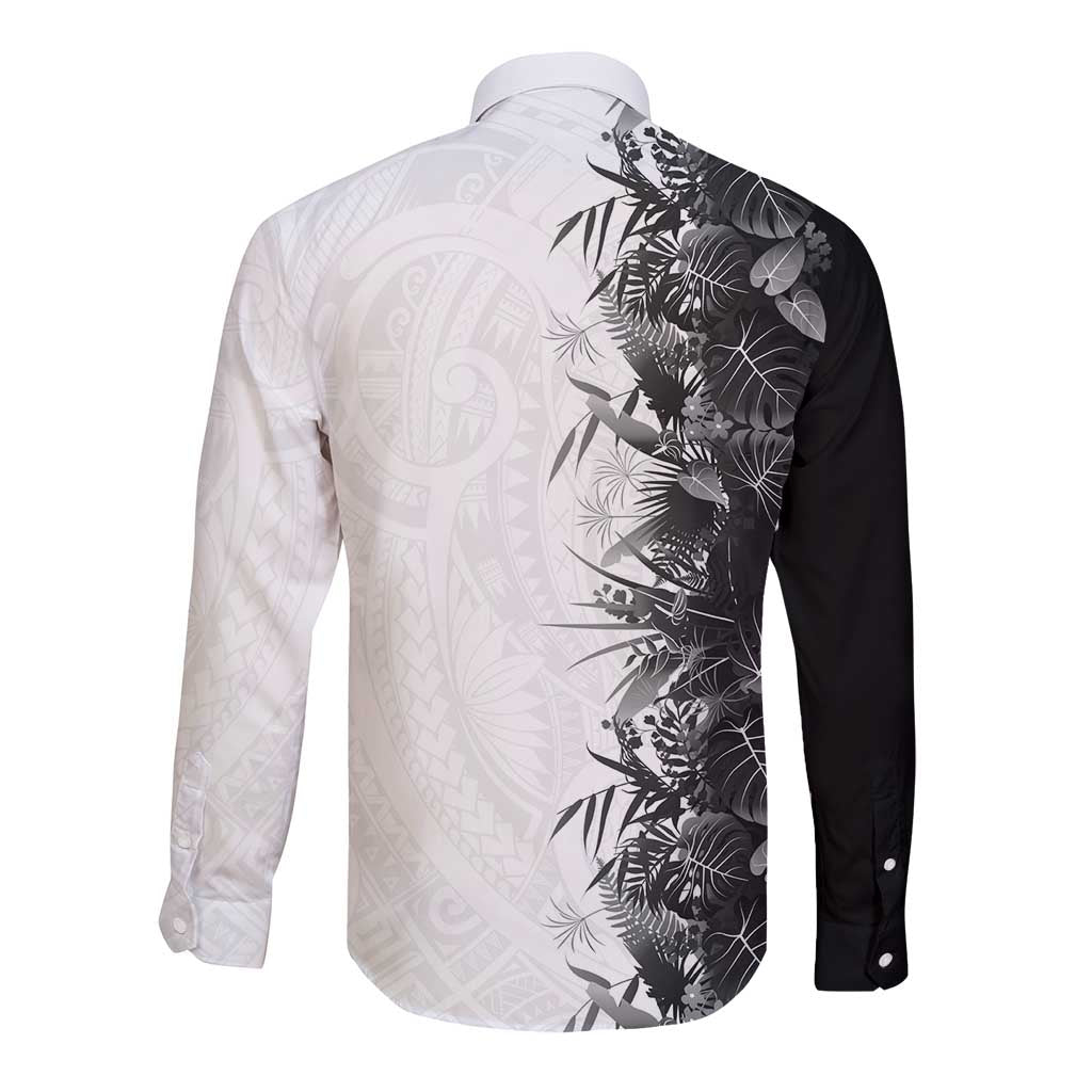 Hawaii Tropical Plant Monochrome Long Sleeve Button Shirt Vibrant Polynesian Pattern LT01 - Polynesian Pride