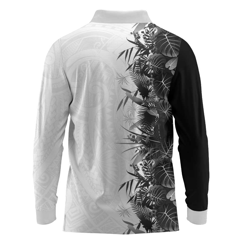 Hawaii Tropical Plant Monochrome Long Sleeve Polo Shirt Vibrant Polynesian Pattern LT01 - Polynesian Pride