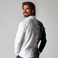Hawaii Tropical Plant Monochrome Long Sleeve Polo Shirt Vibrant Polynesian Pattern LT01 - Polynesian Pride