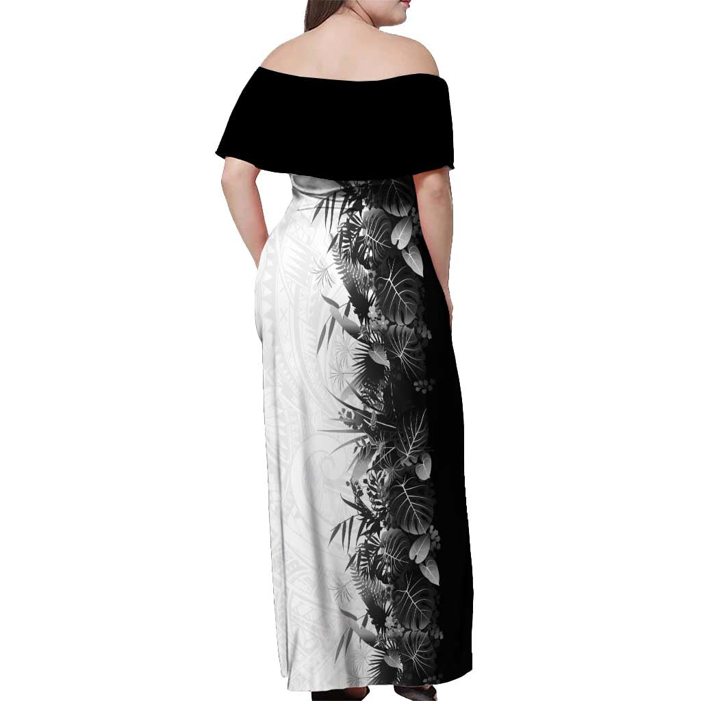 Hawaii Tropical Plant Monochrome Off Shoulder Maxi Dress Vibrant Polynesian Pattern LT01 - Polynesian Pride