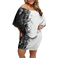 Hawaii Tropical Plant Monochrome Off Shoulder Short Dress Vibrant Polynesian Pattern LT01 Women Black - Polynesian Pride