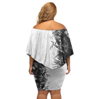 Hawaii Tropical Plant Monochrome Off Shoulder Short Dress Vibrant Polynesian Pattern LT01 - Polynesian Pride