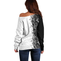 Hawaii Tropical Plant Monochrome Off Shoulder Sweater Vibrant Polynesian Pattern