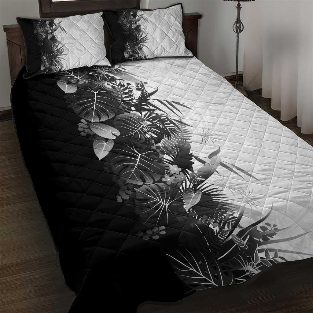Hawaii Tropical Plant Monochrome Quilt Bed Set Vibrant Polynesian Pattern LT01 Black - Polynesian Pride