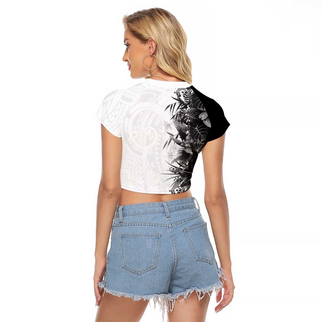 Hawaii Tropical Plant Monochrome Raglan Cropped T Shirt Vibrant Polynesian Pattern LT01 - Polynesian Pride