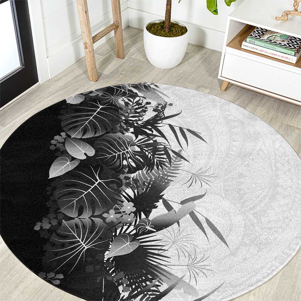 Hawaii Tropical Plant Monochrome Round Carpet Vibrant Polynesian Pattern LT01 Black - Polynesian Pride