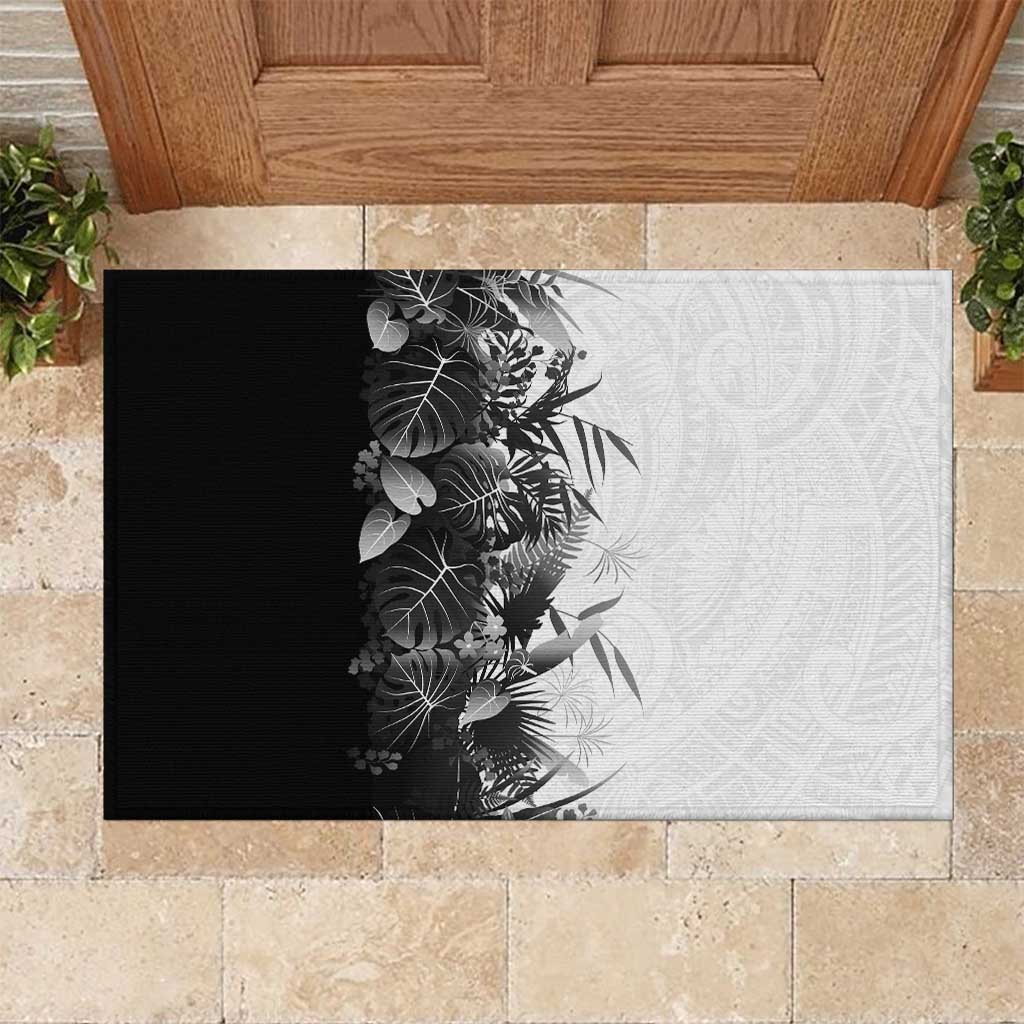 Hawaii Tropical Plant Monochrome Rubber Doormat Vibrant Polynesian Pattern LT01 Black - Polynesian Pride