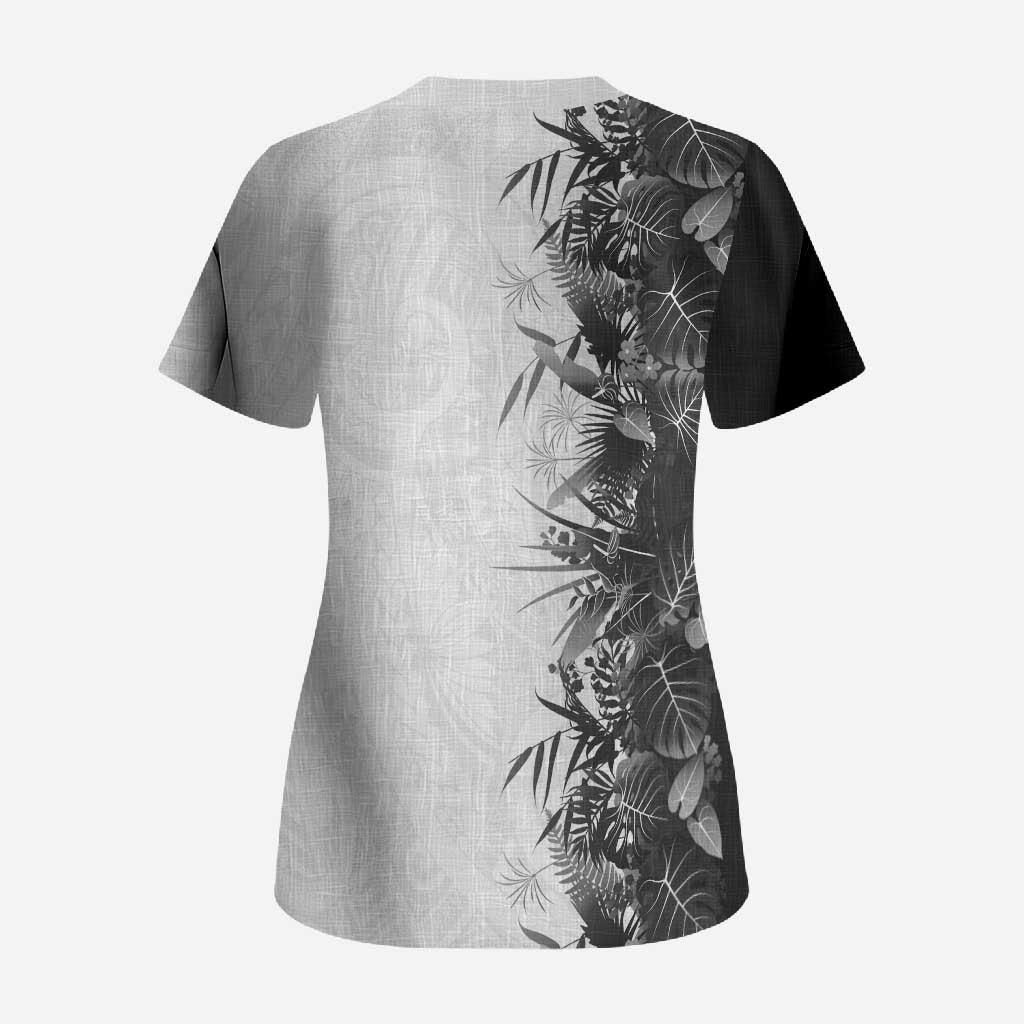 Hawaii Tropical Plant Monochrome Scrub Top Vibrant Polynesian Pattern LT01 - Polynesian Pride