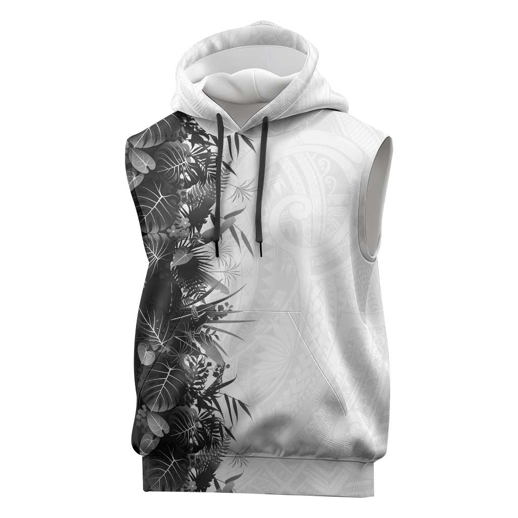 Hawaii Tropical Plant Monochrome Sleeveless Hoodie Vibrant Polynesian Pattern LT01 Black - Polynesian Pride