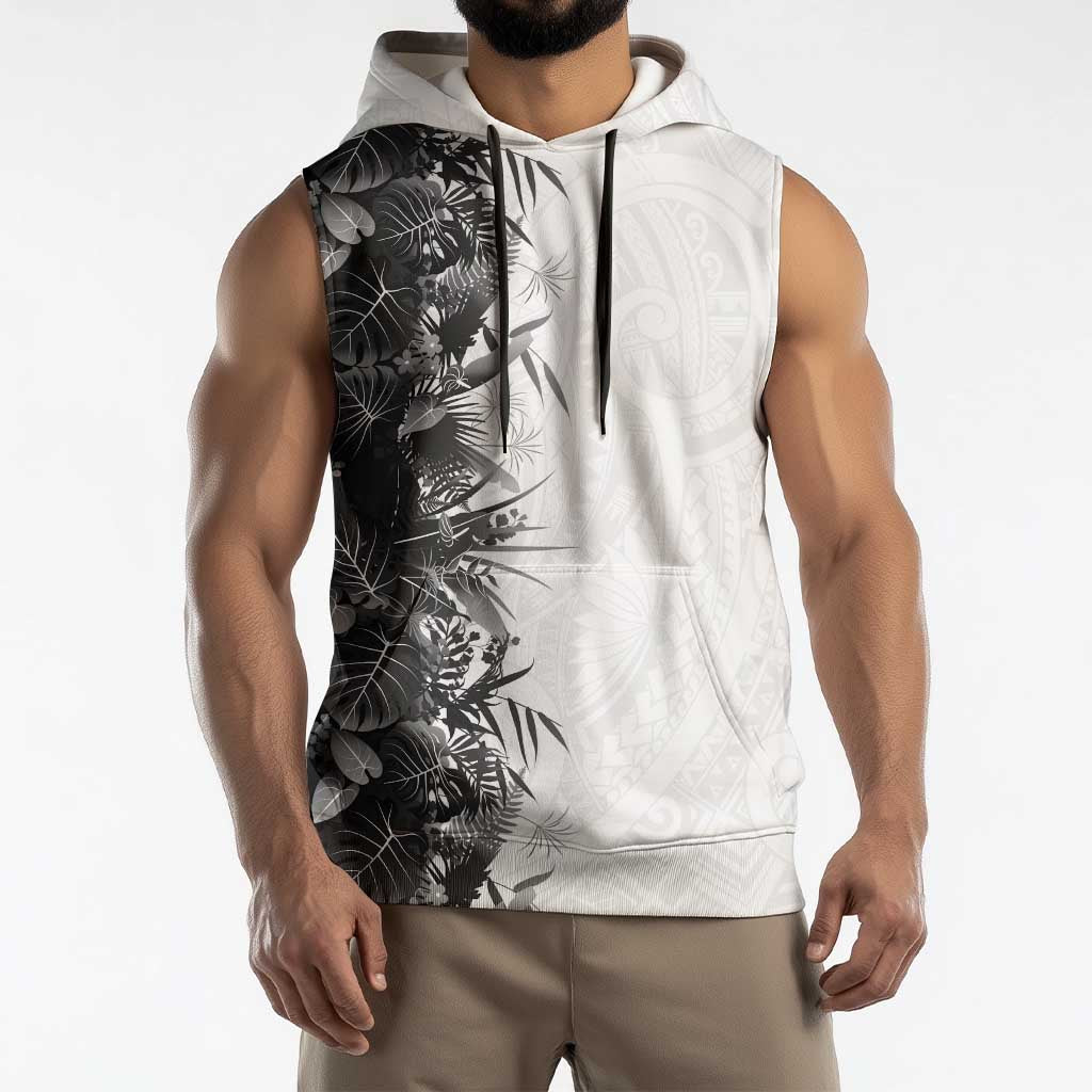 Hawaii Tropical Plant Monochrome Sleeveless Hoodie Vibrant Polynesian Pattern LT01 - Polynesian Pride