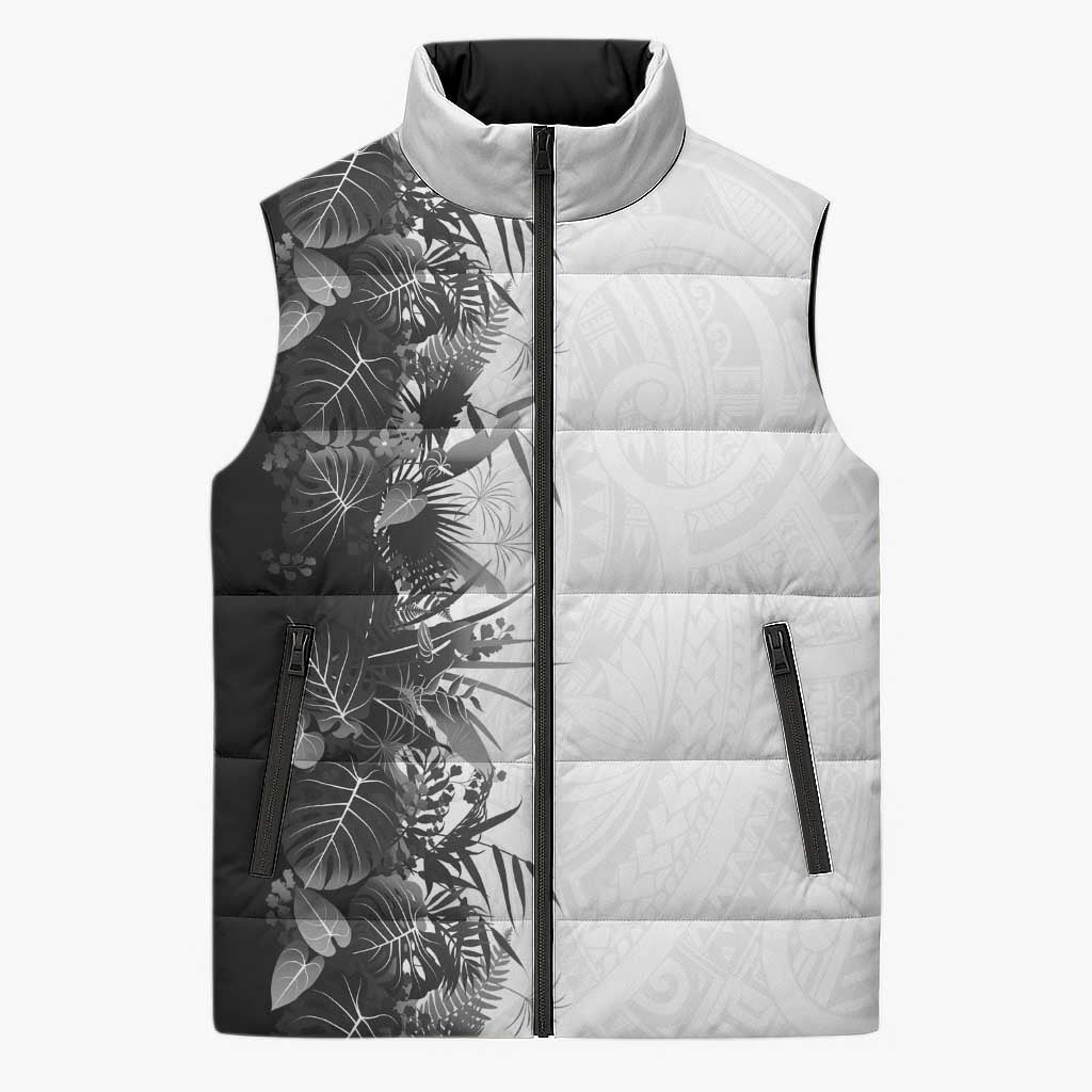 Hawaii Tropical Plant Monochrome Sleeveless Puffer Jacket Vibrant Polynesian Pattern LT01 Unisex Black - Polynesian Pride