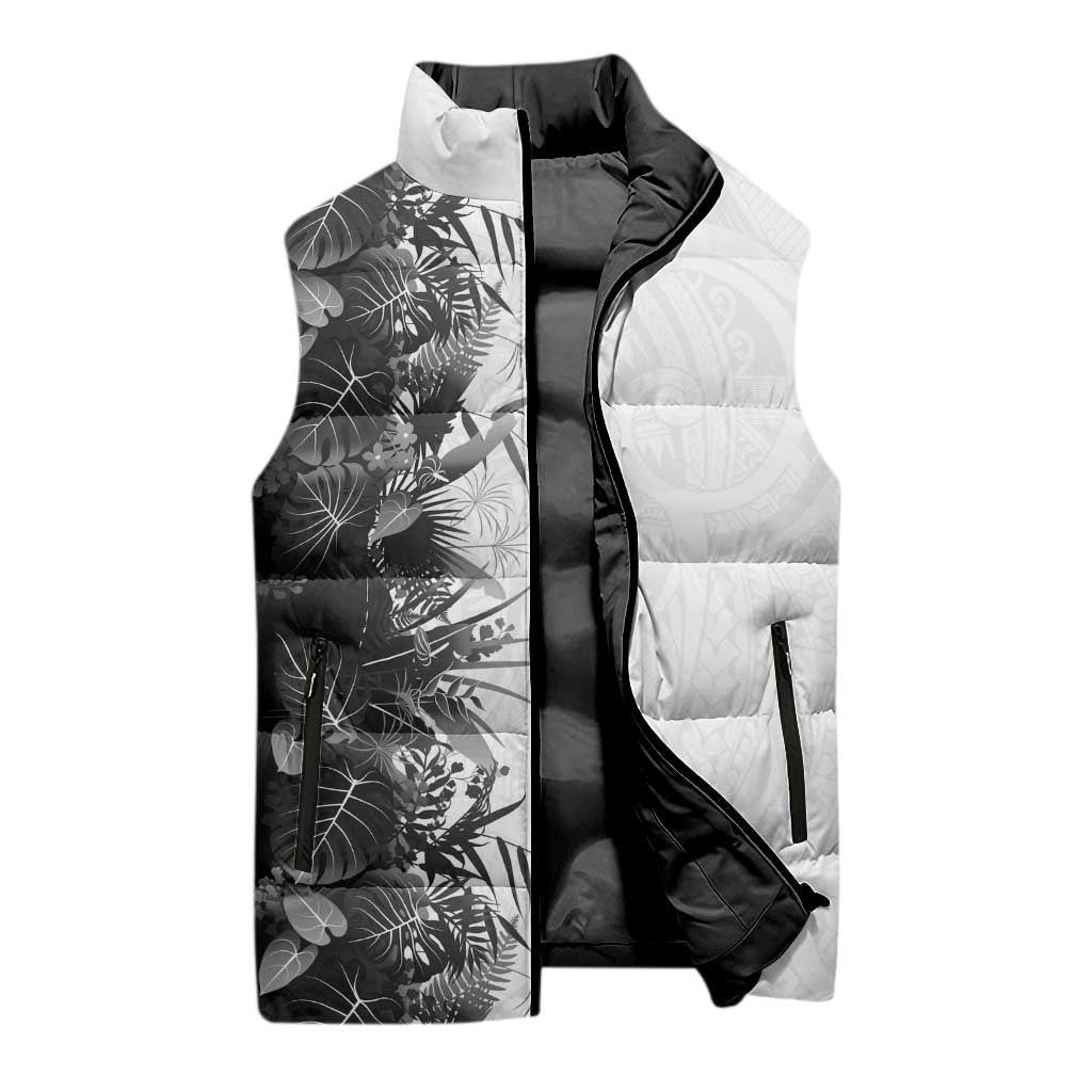 Hawaii Tropical Plant Monochrome Sleeveless Puffer Jacket Vibrant Polynesian Pattern LT01 - Polynesian Pride