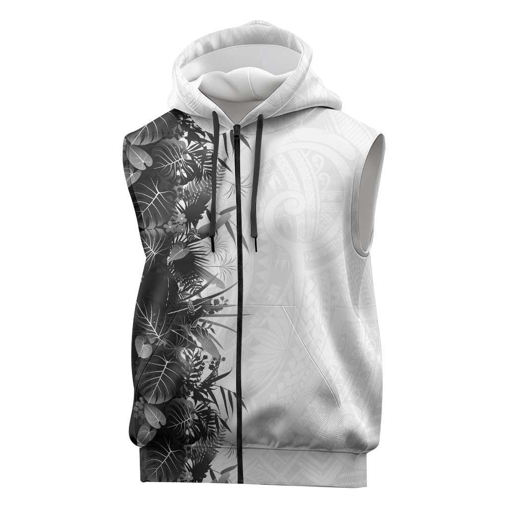 Hawaii Tropical Plant Monochrome Sleeveless Zip Hoodie Vibrant Polynesian Pattern LT01 Black - Polynesian Pride