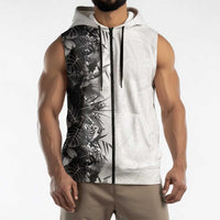 Hawaii Tropical Plant Monochrome Sleeveless Zip Hoodie Vibrant Polynesian Pattern LT01 - Polynesian Pride