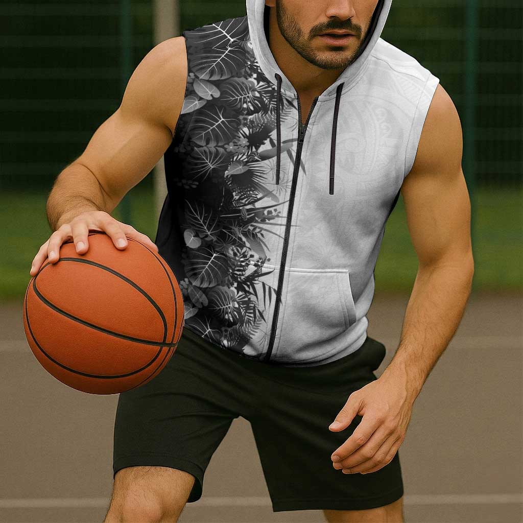 Hawaii Tropical Plant Monochrome Sleeveless Zip Hoodie Vibrant Polynesian Pattern LT01 - Polynesian Pride