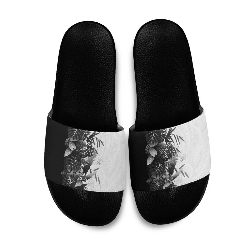 Hawaii Tropical Plant Monochrome Slide Sandals Vibrant Polynesian Pattern LT01 Black - Polynesian Pride