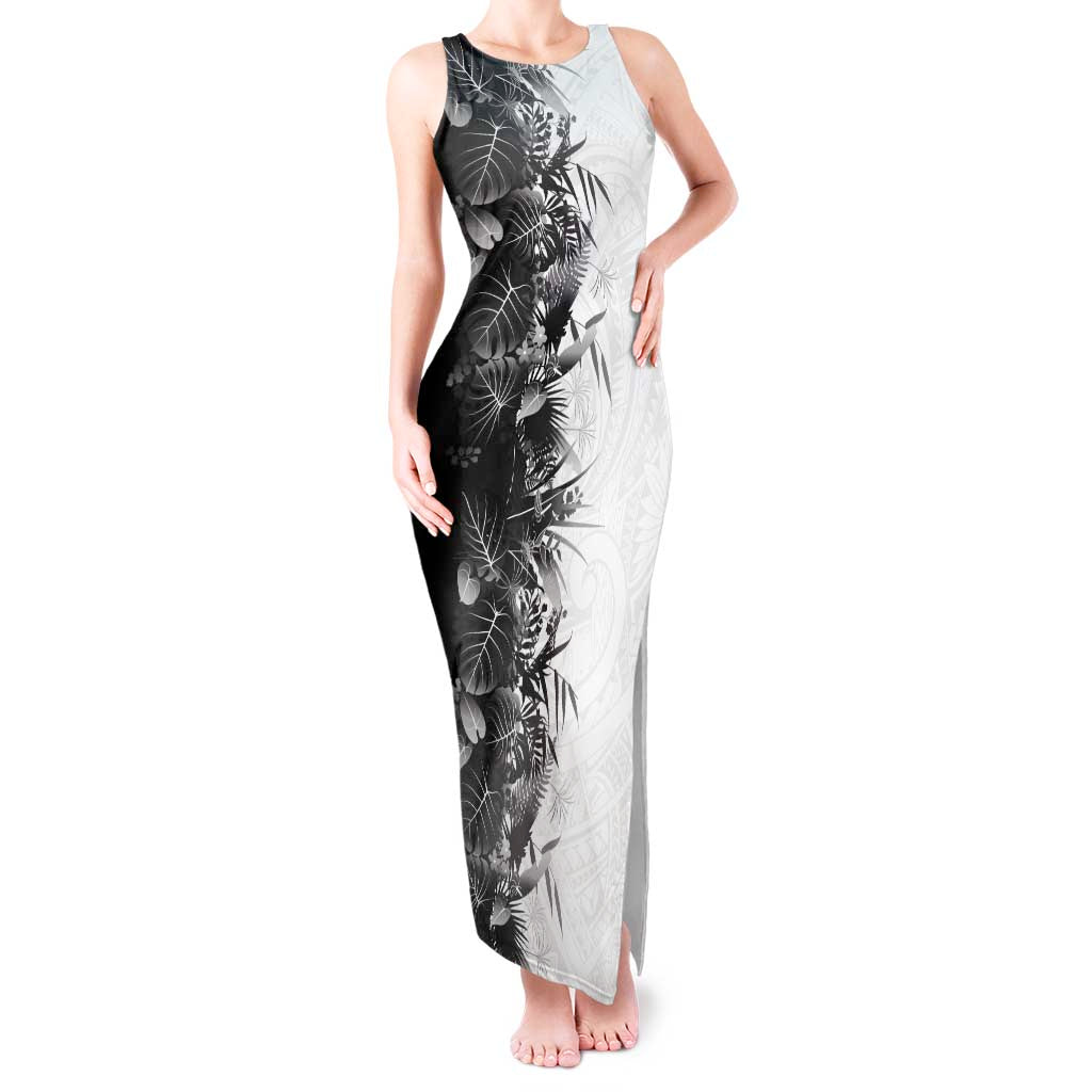 Hawaii Tropical Plant Monochrome Tank Maxi Dress Vibrant Polynesian Pattern LT01 Women Black - Polynesian Pride
