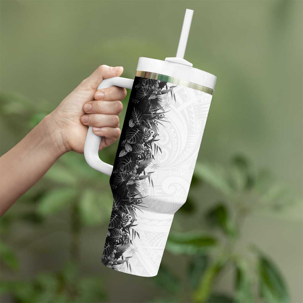 Hawaii Tropical Plant Monochrome Tumbler With Handle Vibrant Polynesian Pattern LT01 - Polynesian Pride