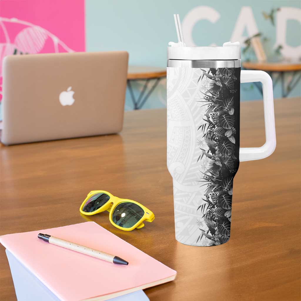 Hawaii Tropical Plant Monochrome Tumbler With Handle Vibrant Polynesian Pattern LT01 - Polynesian Pride