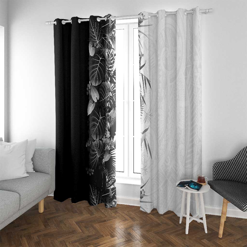 Hawaii Tropical Plant Monochrome Window Curtain Vibrant Polynesian Pattern LT01 With Grommets Black - Polynesian Pride