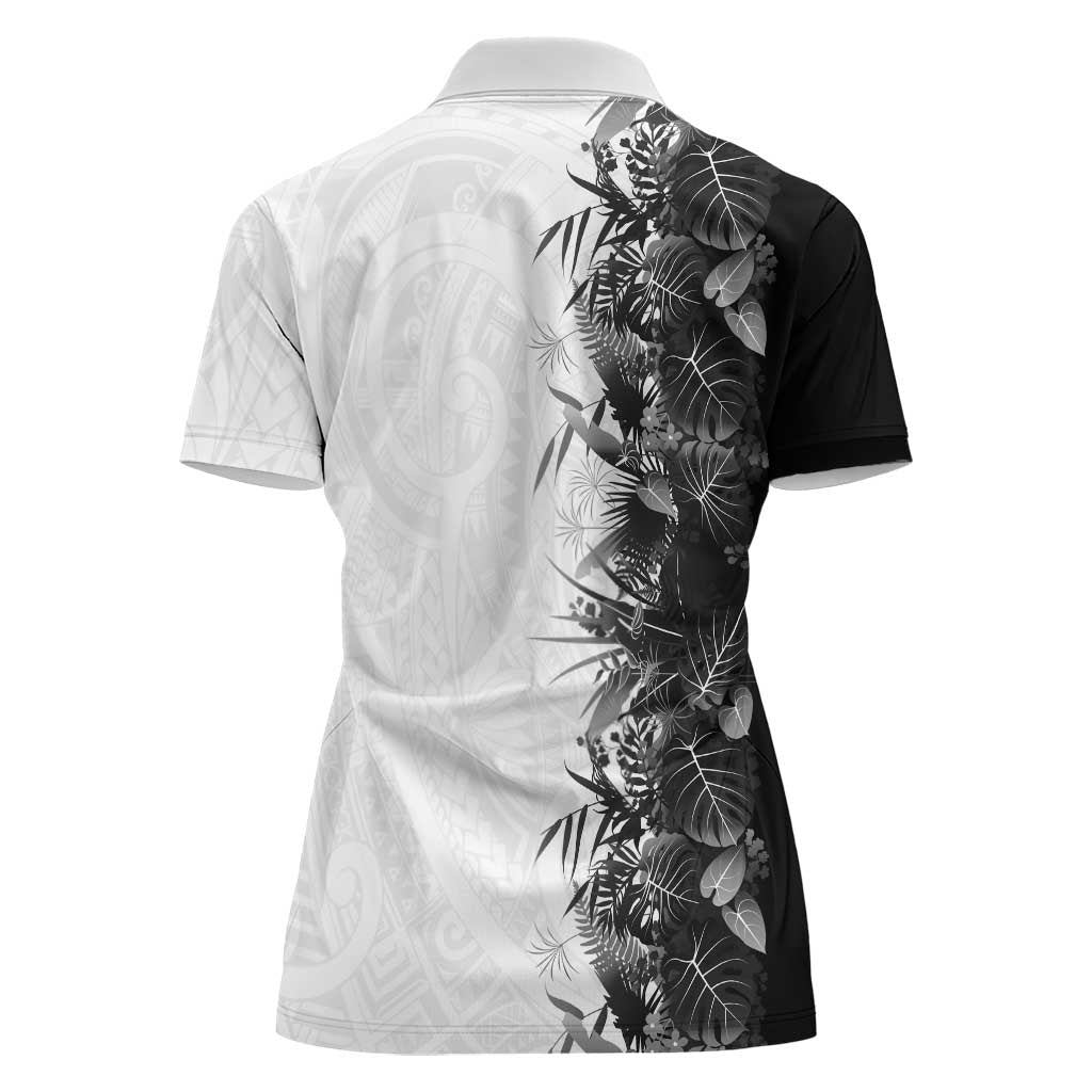 Hawaii Tropical Plant Monochrome Women Polo Shirt Vibrant Polynesian Pattern LT01 - Polynesian Pride