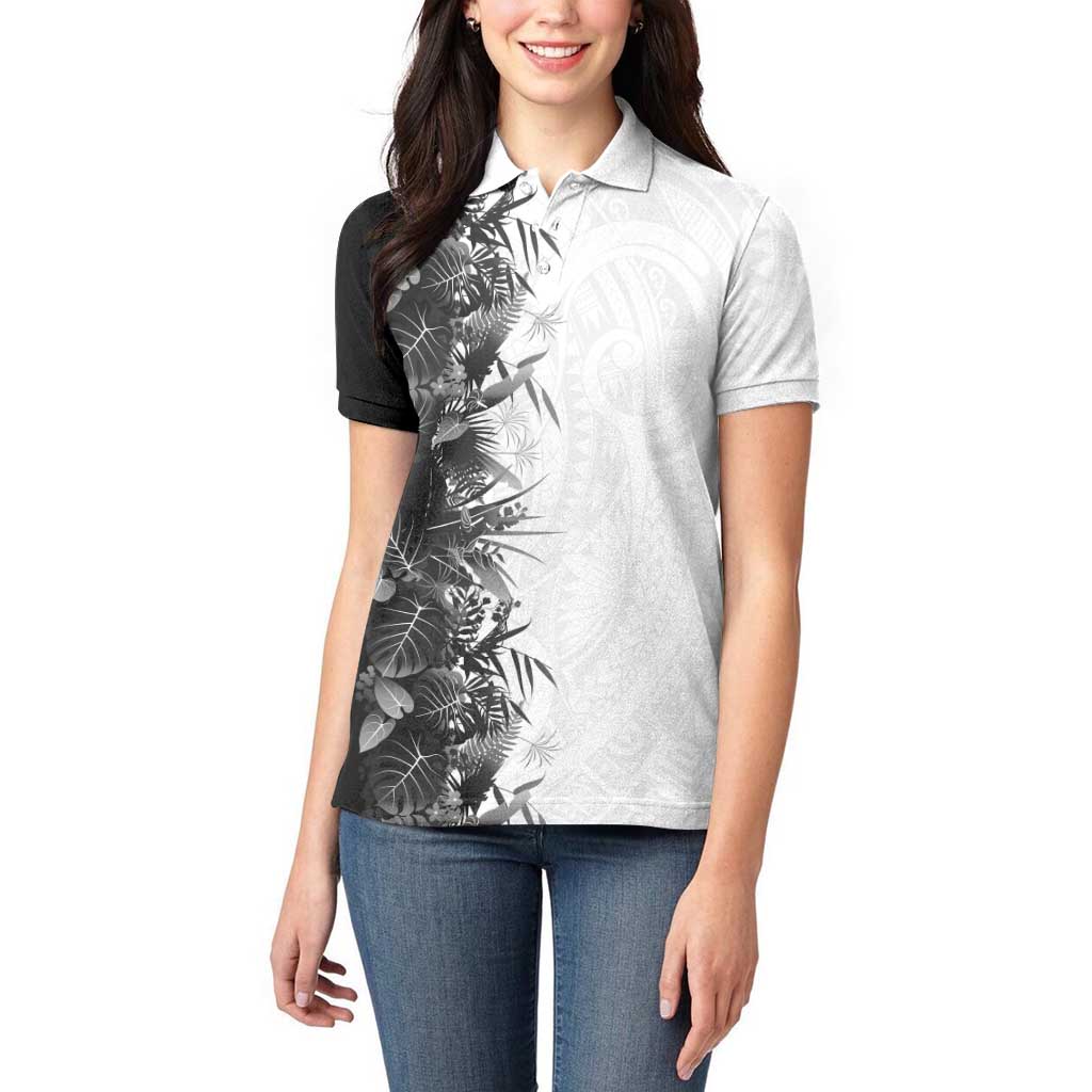 Hawaii Tropical Plant Monochrome Women Polo Shirt Vibrant Polynesian Pattern LT01 - Polynesian Pride