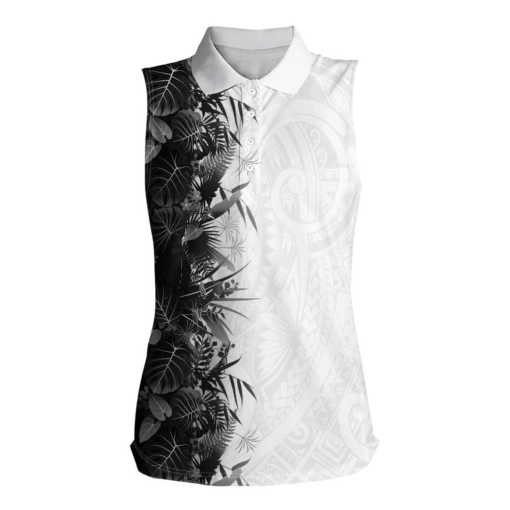 Hawaii Tropical Plant Monochrome Women Sleeveless Polo Shirt Vibrant Polynesian Pattern LT01 Female Black - Polynesian Pride
