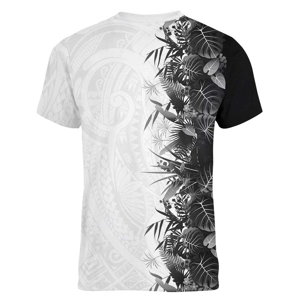 Hawaii Tropical Plant Monochrome Women V-Neck T-Shirt Vibrant Polynesian Pattern