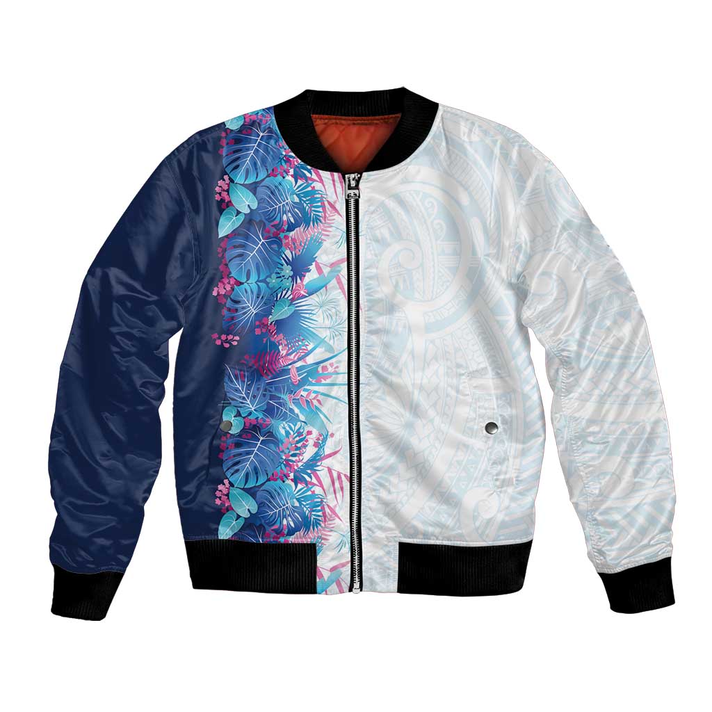 Hawaii Tropical Plant UliUli Bomber Jacket Vibrant Polynesian Pattern LT01 Unisex Blue - Polynesian Pride