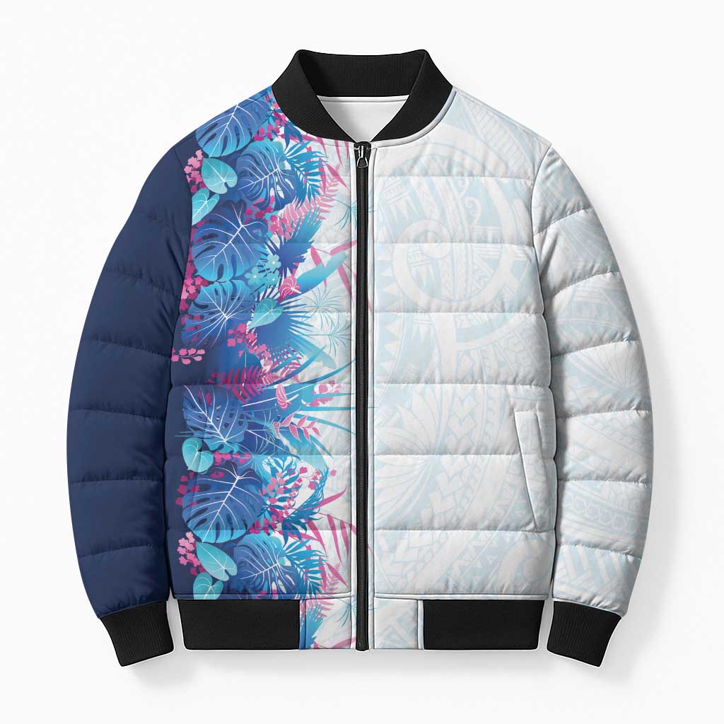 Hawaii Tropical Plant UliUli Bomber Puffer Jacket Vibrant Polynesian Pattern LT01 Unisex Blue - Polynesian Pride