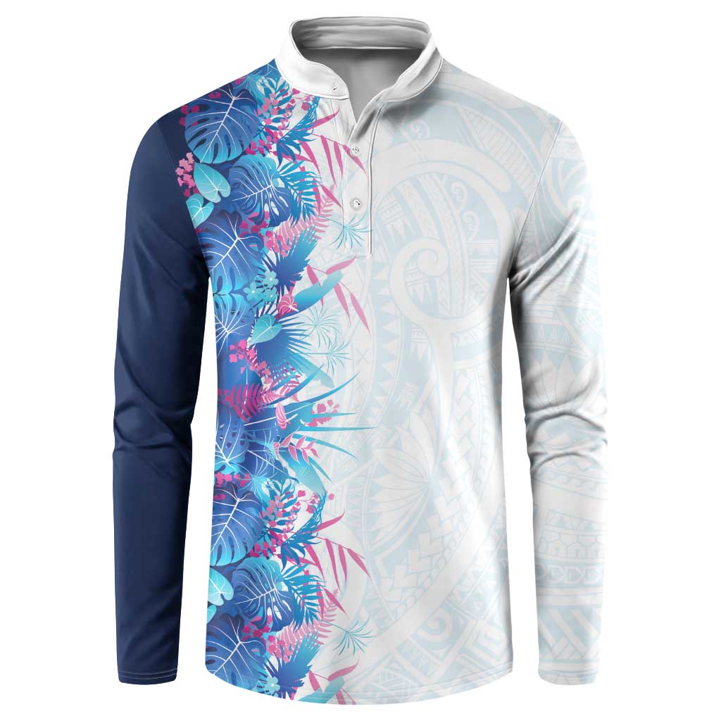 Hawaii Tropical Plant UliUli Button Sweatshirt Vibrant Polynesian Pattern LT01 Blue - Polynesian Pride