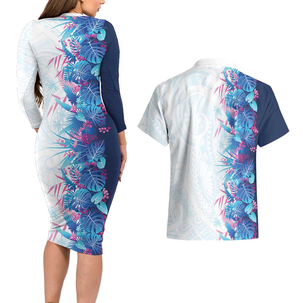 Hawaii Tropical Plant UliUli Couples Matching Long Sleeve Bodycon Dress and Hawaiian Shirt Vibrant Polynesian Pattern LT01 - Polynesian Pride
