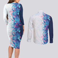 Hawaii Tropical Plant UliUli Couples Matching Long Sleeve Bodycon Dress and Long Sleeve Button Shirt Vibrant Polynesian Pattern LT01 - Polynesian Pride