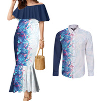 Hawaii Tropical Plant UliUli Couples Matching Mermaid Dress and Long Sleeve Button Shirt Vibrant Polynesian Pattern LT01 Blue - Polynesian Pride