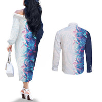 Hawaii Tropical Plant UliUli Couples Matching Off The Shoulder Long Sleeve Dress and Long Sleeve Button Shirt Vibrant Polynesian Pattern LT01 - Polynesian Pride